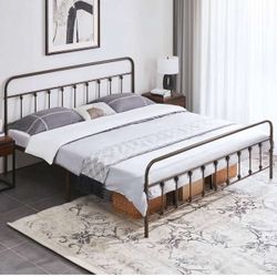 King size  Metal Platform Bed Frame with Victorian Bronze Q-13