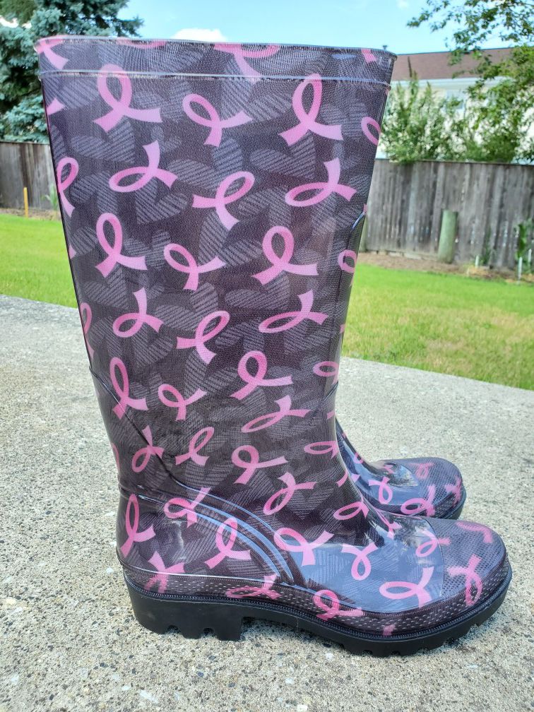 Breast Cancer Awareness Rain Boots, Women Size 10