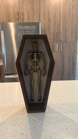 Wooden Coffin Skeleton Wall Decor