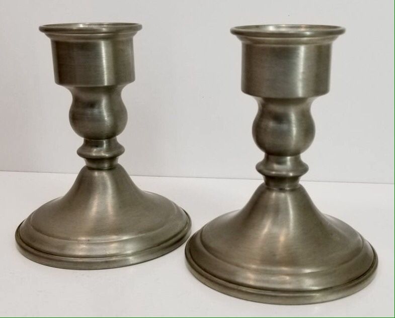 2 Vintage WEB Pewter Weighted Candle Sticks