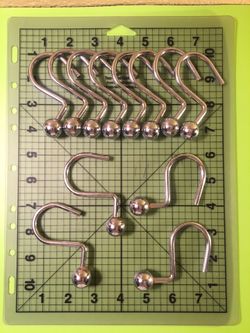 Set a 12 chrome weighted shower curtain hooks - bathroom accessory