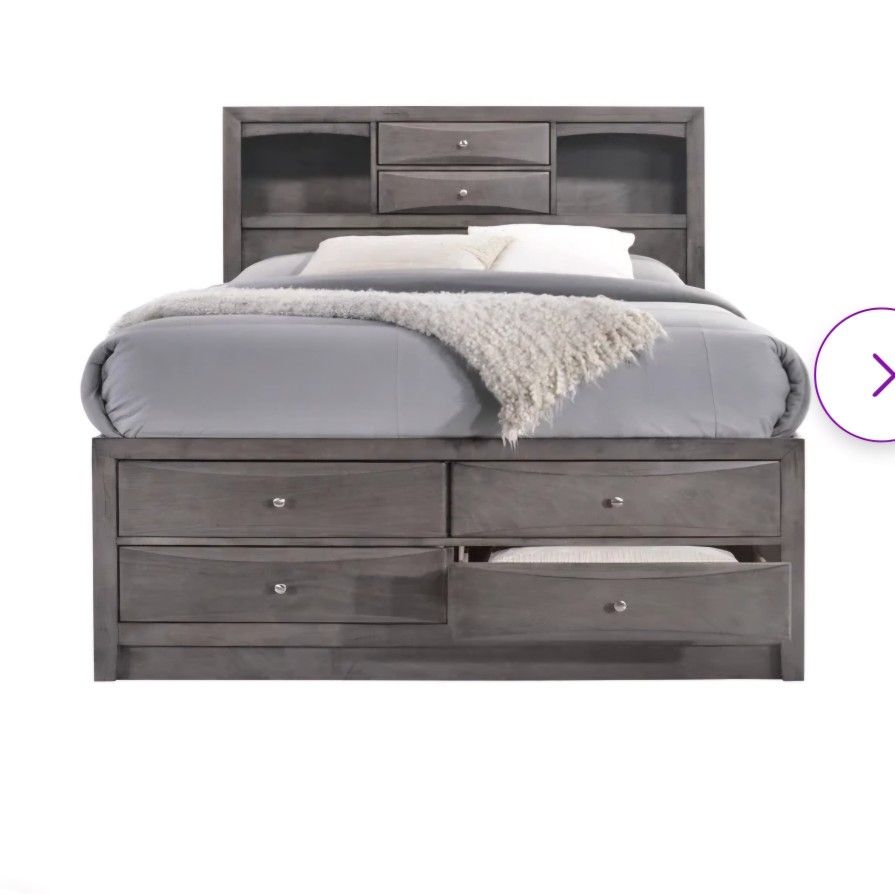 Queen Size Storage Bed Frame, W/ Drawers, Shelves And Headboard!