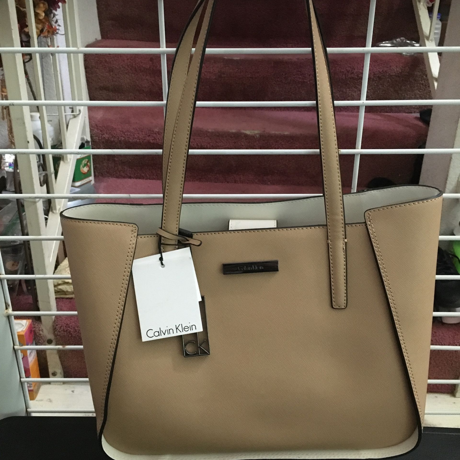 Calvin Klein Leather Purse, Mocha Color, Measurements B 5x13” H 11”