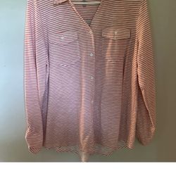 Croft and Barrow Pink and White Striped Button-Down Shirt