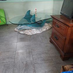 Valentines Special This Week Only Cool Large Dolphin Glass Top Coffee Table 