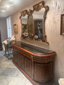 Classic Louis XV style console server, sideboard with granite top and mirror 