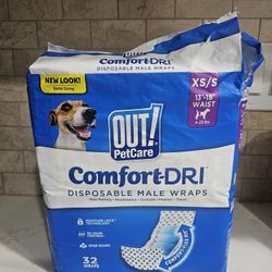 New 30ct Out petcare COMFORT DRI disposable male diaper wraps XS/S 4-25lbs 13"-18"