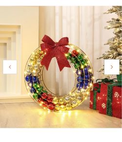 Lighted ornament wreath with red bow, 2 ft WHHD2079