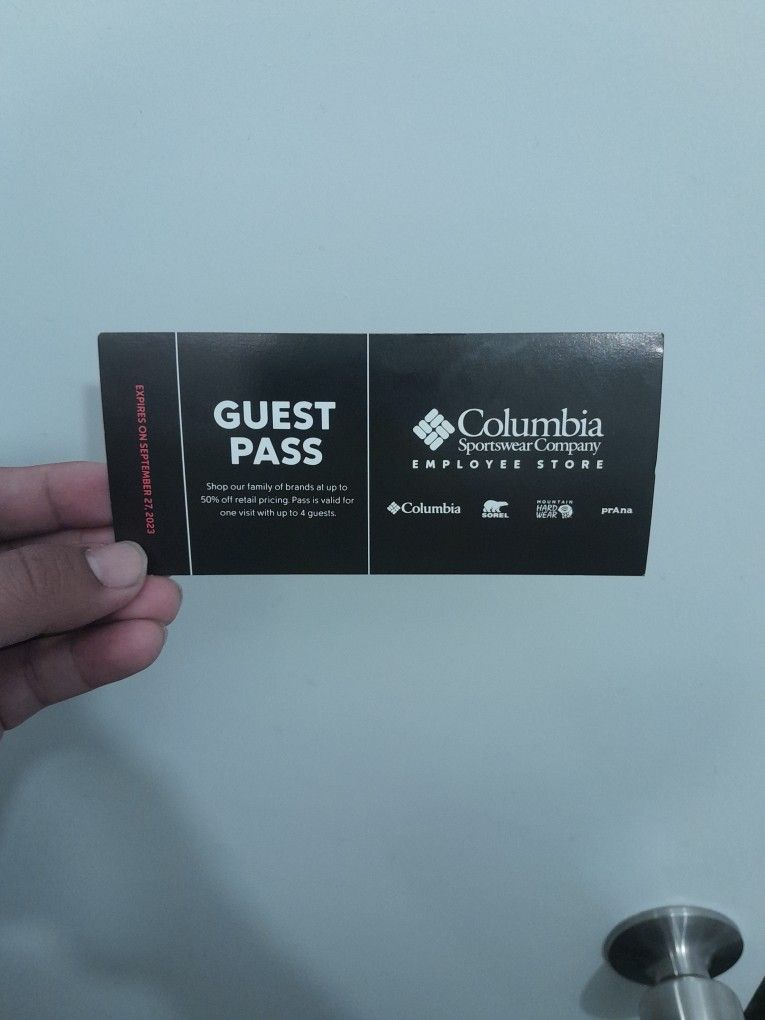 Columbia Employee Store 1 Guest Pass