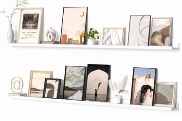 Heimlove Picture Ledge Shelf, Floating Shelves Set of 2, 72 Inches Long Large Picture Shelf for Wall with Ledge, Kids Bookshelf Wall Mounted for Livin