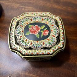 Vintage Horner Toffee Tin with Rose on Hinged Lid & Embossed-Made in England