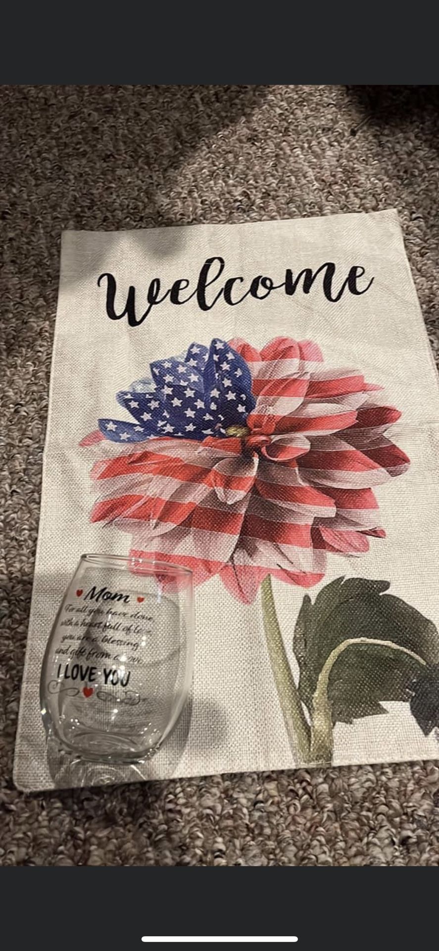 Cute Small Summer Flag And Mom Wine Glass