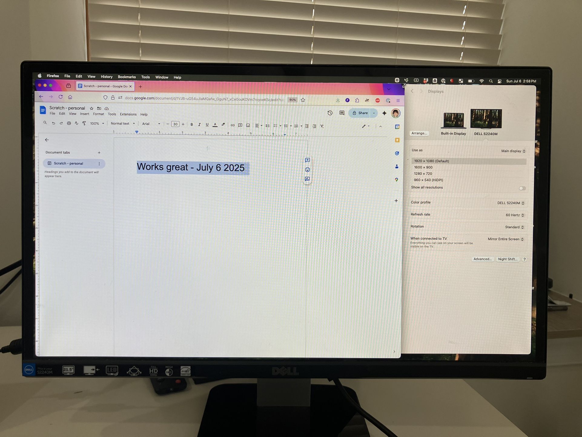 Monitor - Dell S2240M w/ power and VGA cables