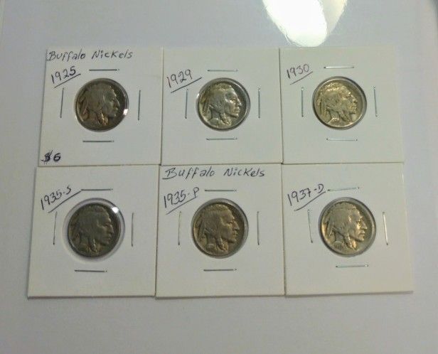 Set of (6) Buffalo Nickels for Collecting