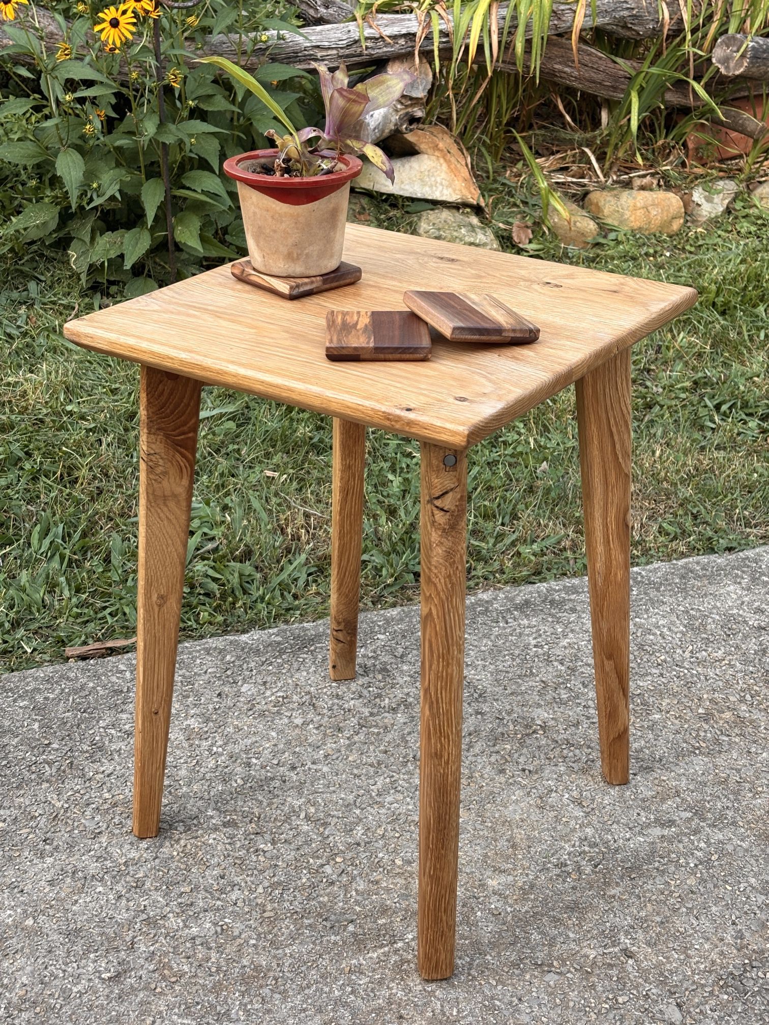 Handmade Mid Century White Oak End Table and Coasters