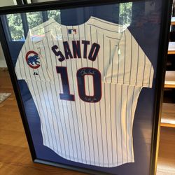 Chicago Cubs, Ron Santo, Signed And Professionally Framed Jersey. Measures 36”x43”. 