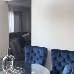 Blue Sectionals + Plus Blue Dining Table With 4 Chairs 