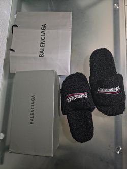 Slides Balenciaga black fuzzy slippers