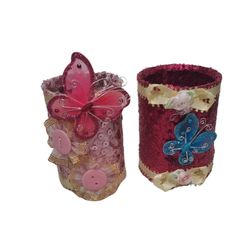 Upcycled Decorative Butterfly Pencil Holders – Handmade Can Organizers (Set of 2
