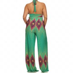 ✨Jade Peacock Feather Jumpsuit-2X
