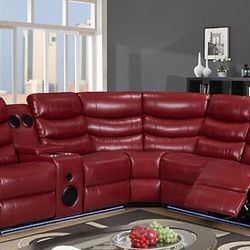 Power Reclining Sectional Led Speaker Finance Available 