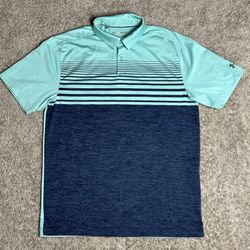 #2031 Under Armour Polo Shirt Men’s Sz M Blue Short Sleeve Golf Performance Loose 