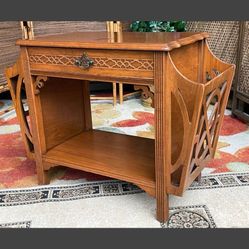 Vintage Antique Table, w Drawer and Magazine Storage, Solid Wood - 28W x 21H x 13D - Sold As is 