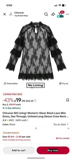 Black Sheer Lace Long Sleeve Mini Dress medium large