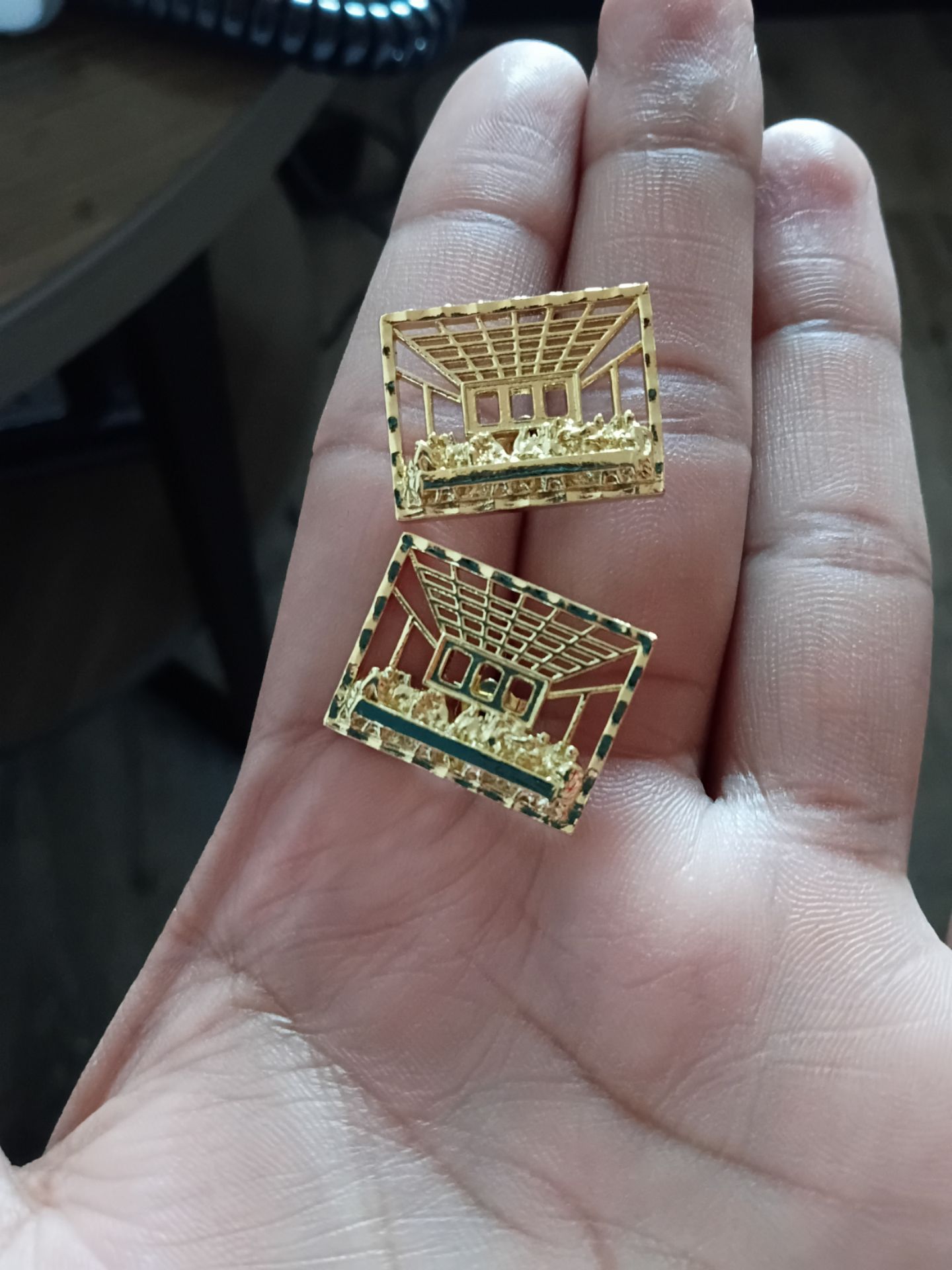 Gold plated last supper earrings and the world is your ring