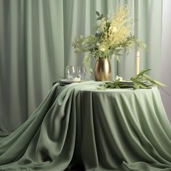58" Solid Color Chiffon Fabric Rustic Sheer Bridal Wedding Party Decorations Backdrop, Sage Green, 10 Yards