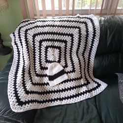 Homemade Knit Baby Blanket And Hat