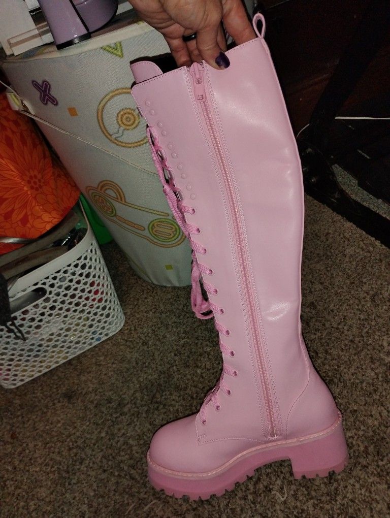 Pink Leather Dolls Kill Boots