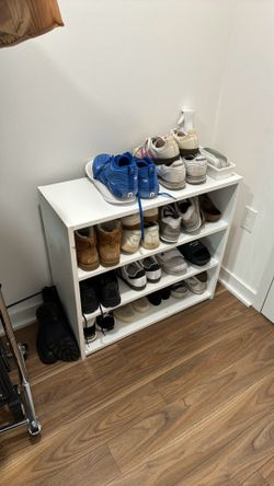 White wooden IKEA shoe rack