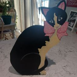Wooden Hand Painted Cat Statue
