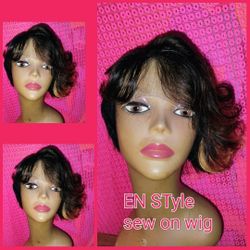 A Bob Short Pixie Cut Blonde Highlights Side Part 100%human Hair Wig