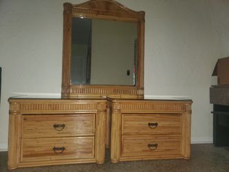 Rattan side tables with Mirror