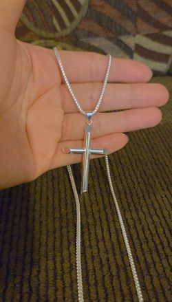 925 Solid Sterling Silver Chain 22" & Cross Pendant for Men Women Plata 925 Cadena & Dije Unisex 22"