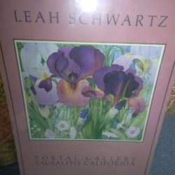 This is a vintage poster print by Leah Schwartz titled "Iris Floating in a Landscape" or similar, published by Portal Gallery in Sausalito, California