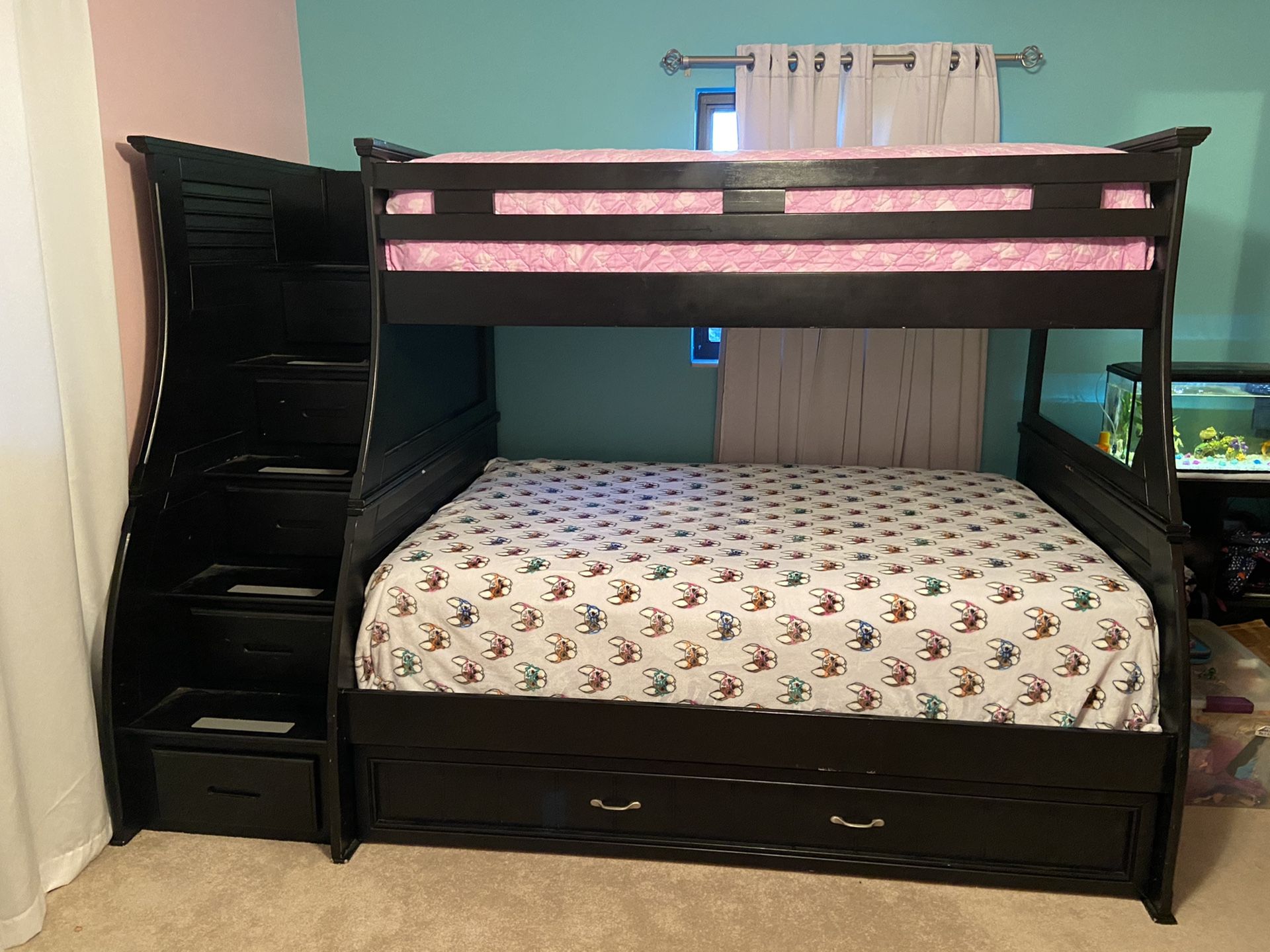 Wooden bunk beds with trundle