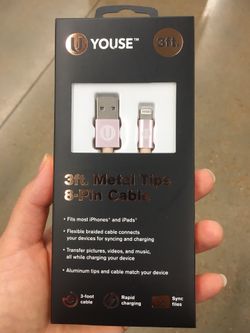 New pink 3ft metal tips 8 pin cable