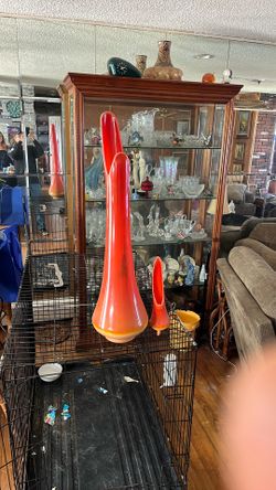 Vintage LE Smith Handmade "Bittersweet" Nubby Butts Swung Floor Glass Vase