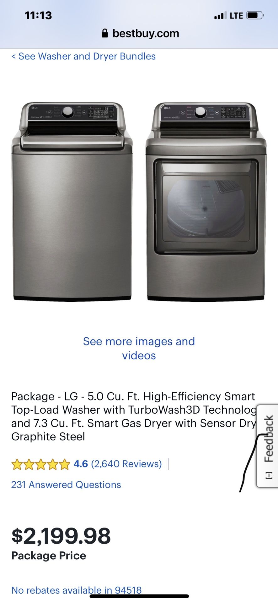 New Open Box Lg Washer /Dryer Electric Set