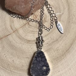 Avenue Silver-tone Necklace with Purple Druzy Pendant