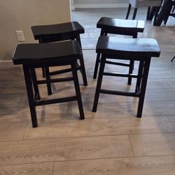 Bar Stools - Set Of 6 Black Wood