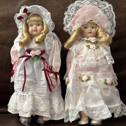Vintage 8” Porcelain Dolls Set Of 2