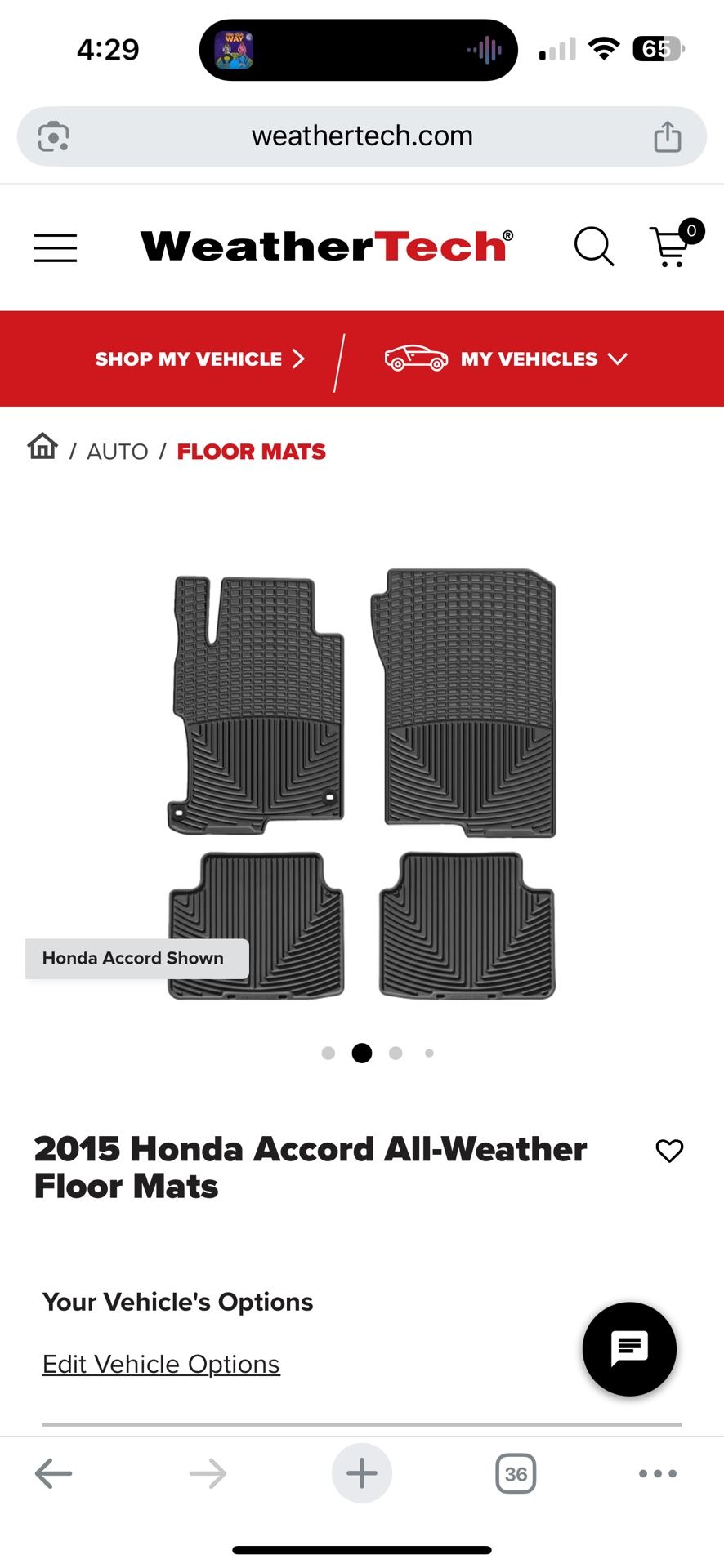 2015 Honda Accord Weather Tech Floor Mats
