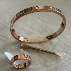 Cartier Bracelet And Ring Set Rose Gold With Diamonds