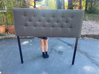 Queen Tufted Fabric Headboard with Nailhead Trim