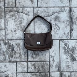 Coach Turn-Lock Flap Brown Leather Shoulder Bag