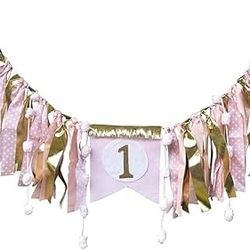Pink and Gold Birthday Banner for Baby Girl & Such Set
